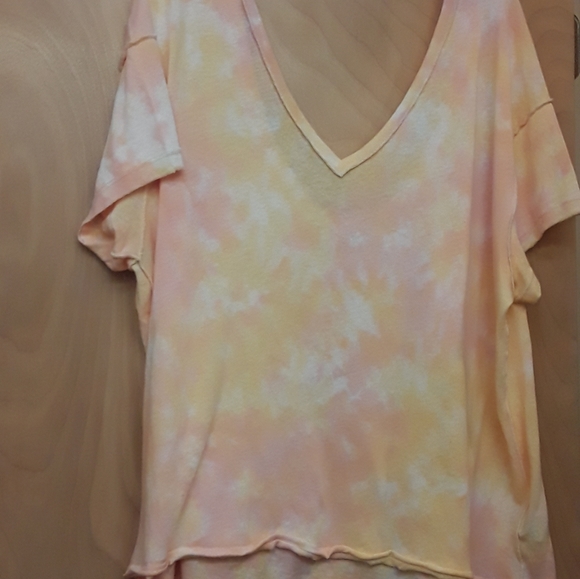 Free People Orange Pink Yellow Tie Die V Neck Knit Oversized Dolman Top L No - Picture 7 of 8
